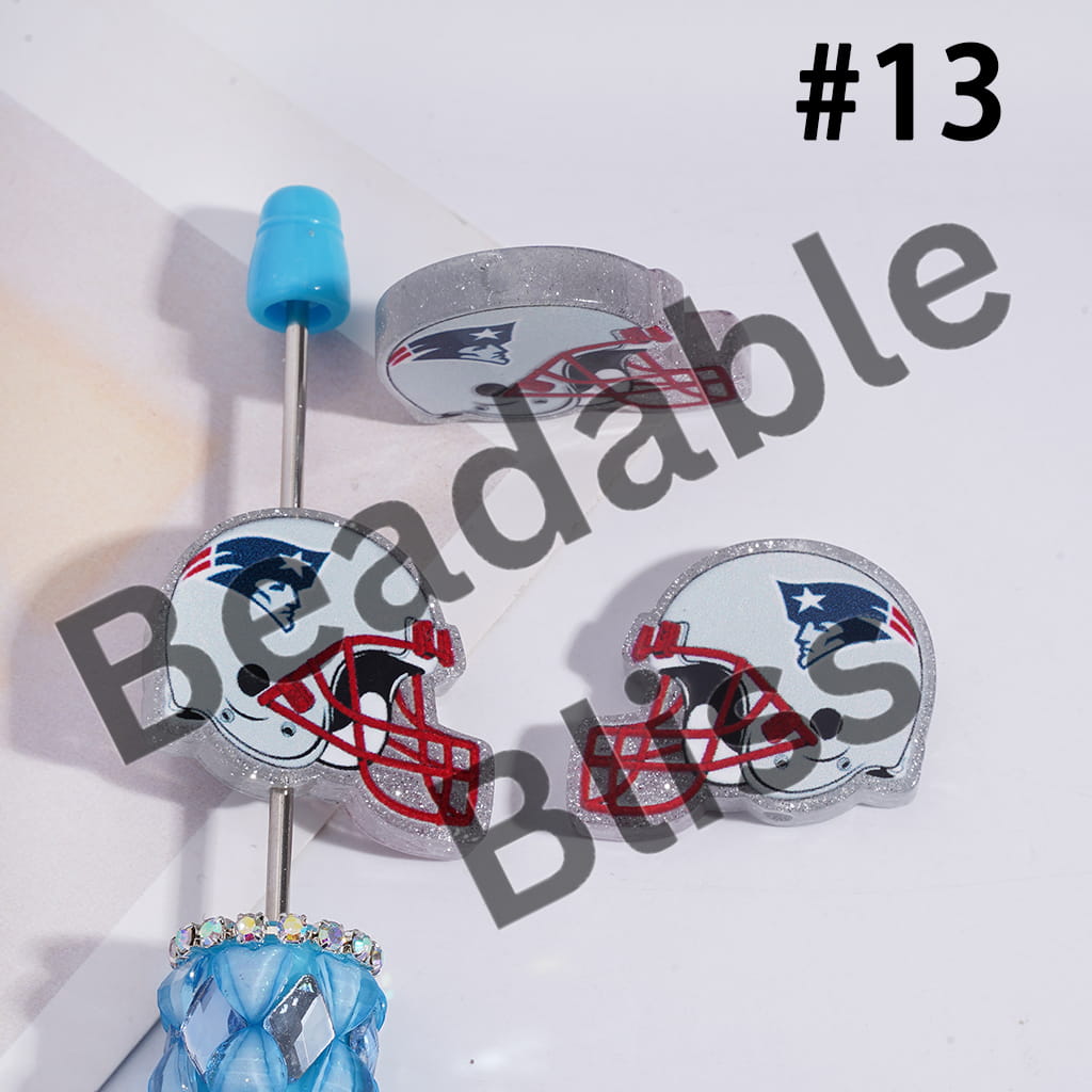 Acrylic Beads USA American Football Team Helmet Series, with Silver Glitter, 22*26MM