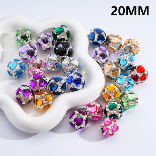 Acrylic Beads Shiny Hearts Rhinestones White Pearls Multi-Color 20MM, Random Mix