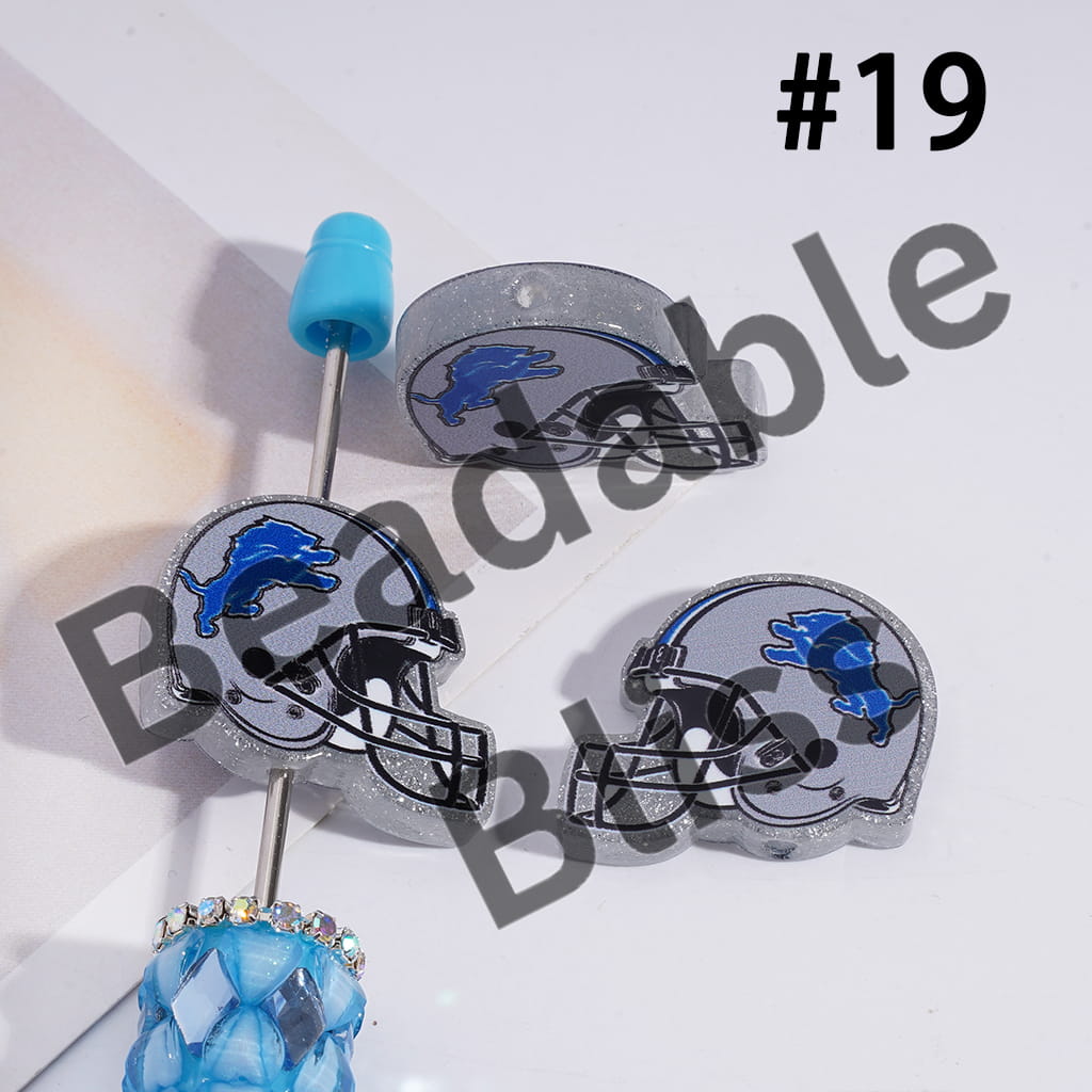 Acrylic Beads USA American Football Team Helmet Series, with Silver Glitter, 22*26MM