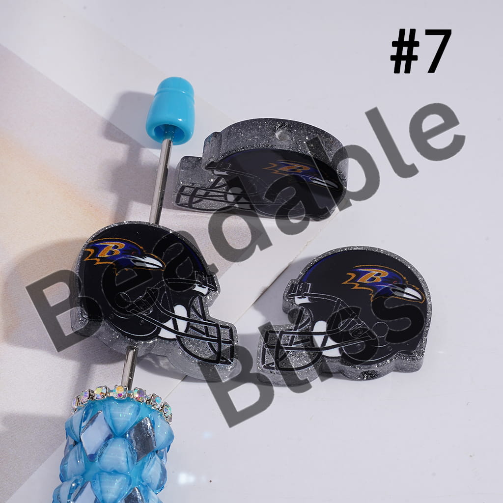 Acrylic Beads USA American Football Team Helmet Series, with Silver Glitter, 22*26MM