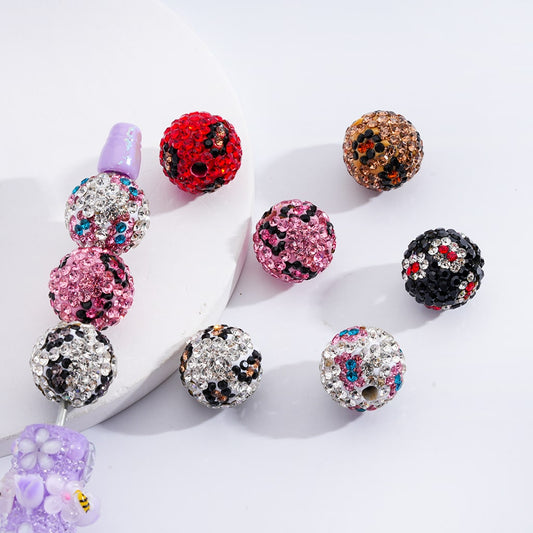 Clay Beads Jaguar Leopard Prints Shiny Rhinestones Multi-Color 16MM