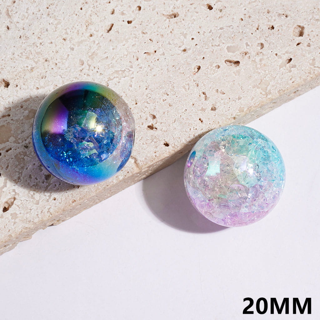 Acrylic Crackle Beads in Ombre Colors and UV Coating Process, Round Beads for Bracelets, 20MM, Random Mix