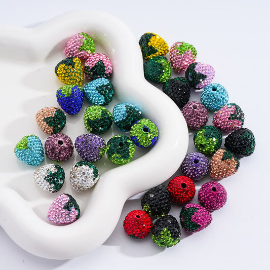 Clay Beads Strawberry Shape with Shiny Rhinestones Multi-Color 16MM