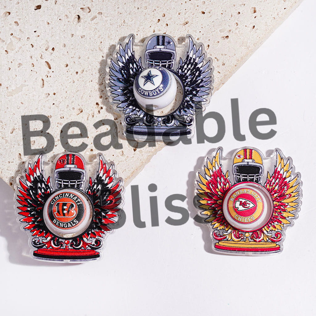 Hollowed Wings with Helmet and American Football Round Beads Collection Set Acrylic Beads, Random Mix (Please Read the Description)