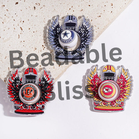 Hollowed Wings with Helmet and American Football Round Beads Collection Set Acrylic Beads, Random Mix (Please Read the Description)