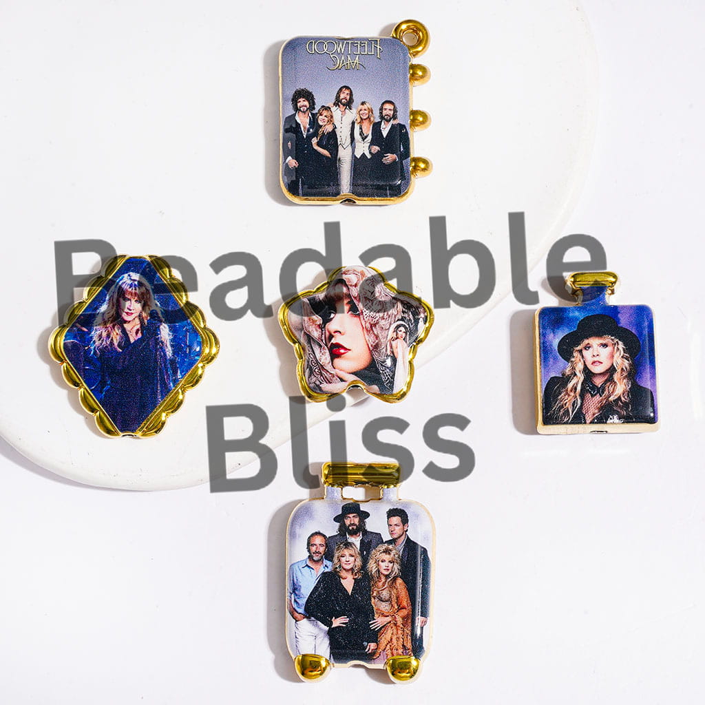 American Rock Band Character Acrylic Beads and Pendants, Gold Border, Random Mix