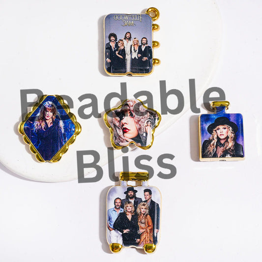 American Rock Band Character Acrylic Beads and Pendants, Gold Border, Random Mix