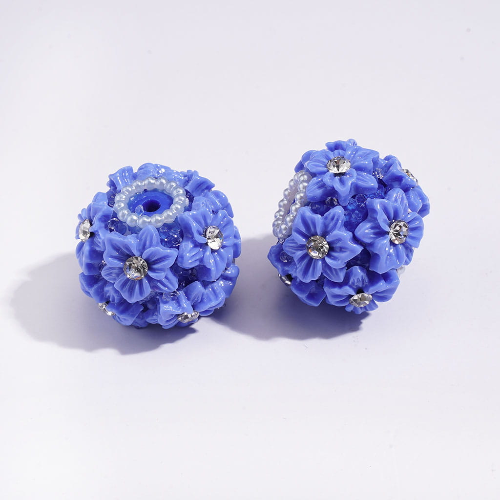 Multi-Color Cute Flowers Clear Rhinestone Inside White Pearls Ring Clear Sugars Round Clay Beads, 22MM