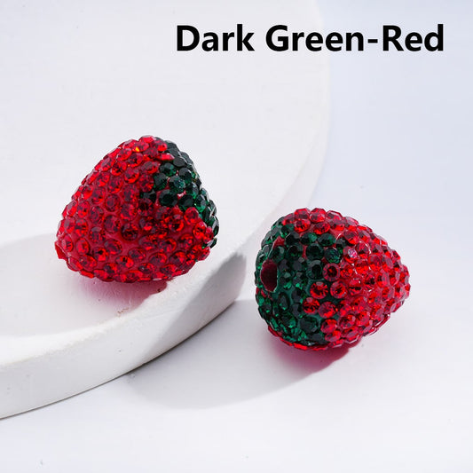 Dark Green-Red earrings shaped like strawberries on a white background

