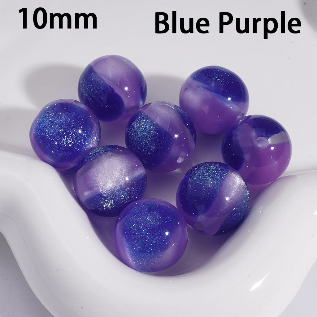 Acrylic Beads for Bracelets Cat Eye Style Round in Double Colors, Glitter, 10MM, Small Size