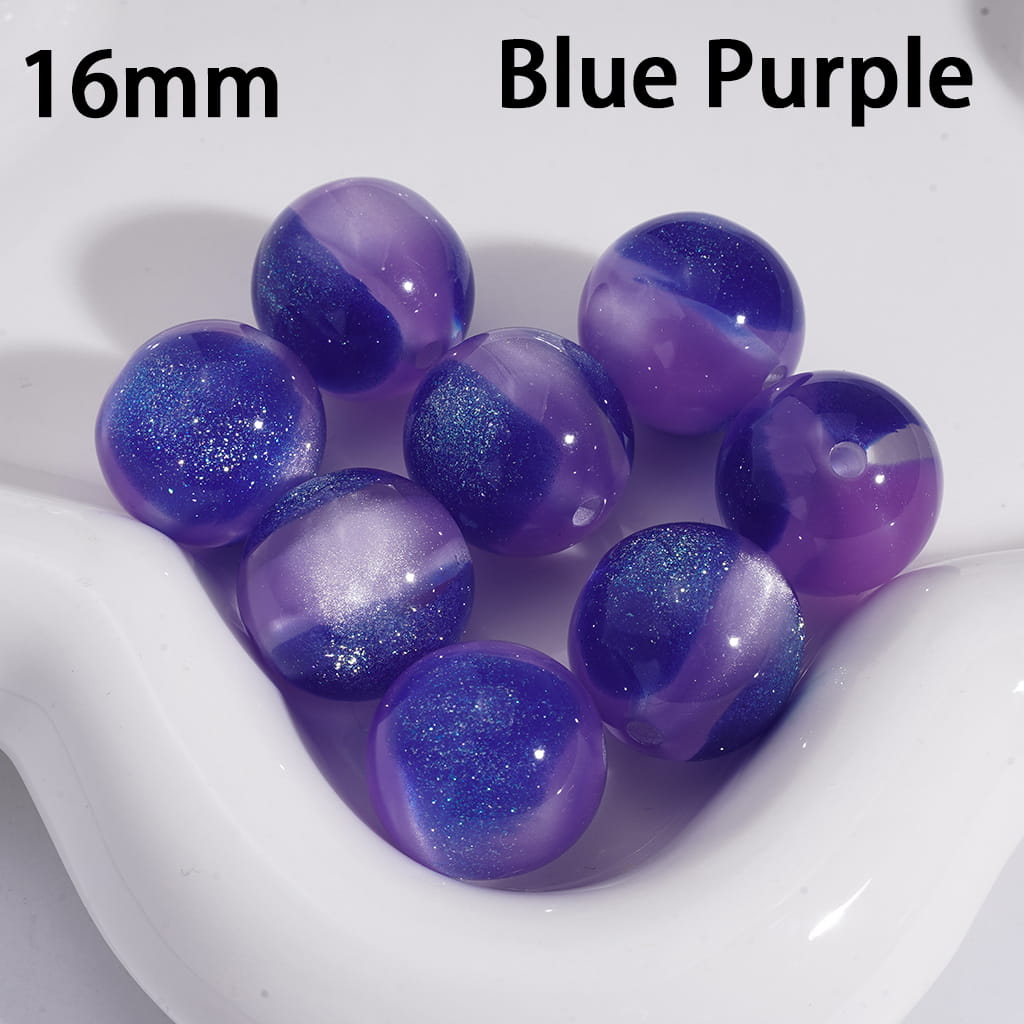 Acrylic Beads for Bracelets Cat Eye Style Round in Double Colors, Glitter, 16MM, Large Size, Random Mix