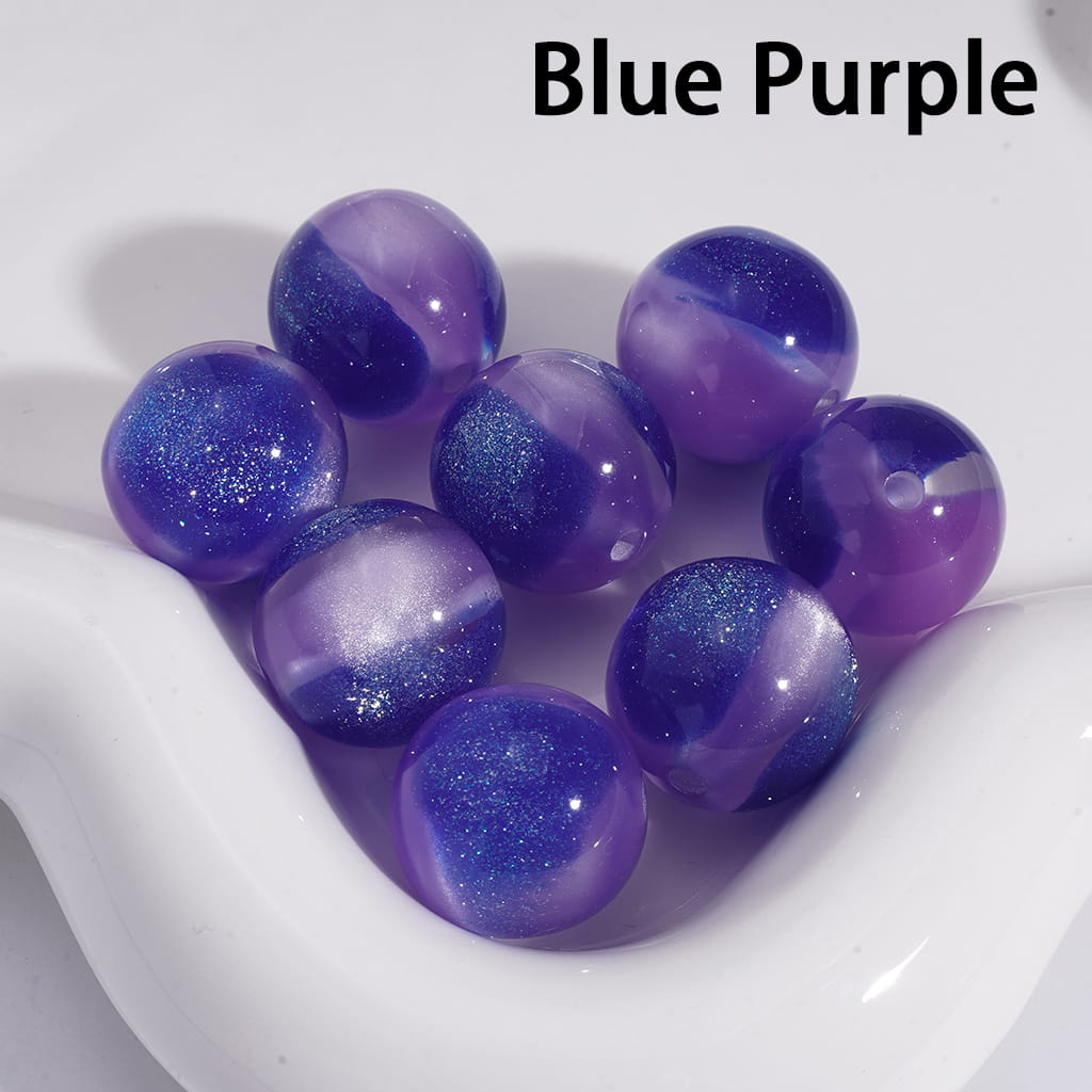 Acrylic Beads for Bracelets Cat Eye Style Round in Double Colors, Glitter, 12MM, Medium Size, Random Mix