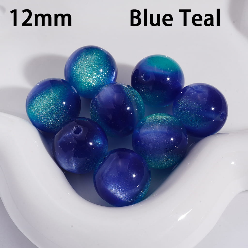 Acrylic Beads for Bracelets Cat Eye Style Round in Double Colors, Glitter, 12MM, Medium Size, Random Mix