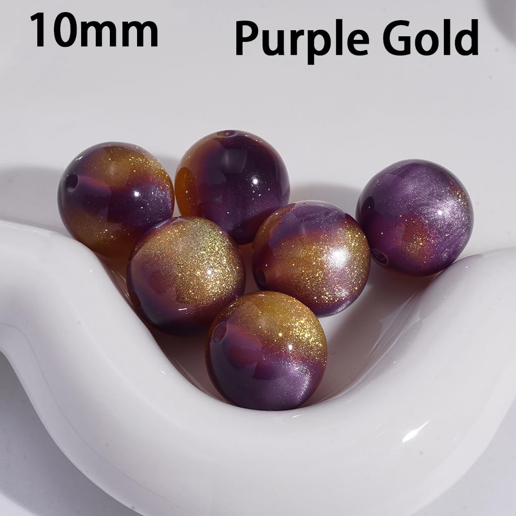 Acrylic Beads for Bracelets Cat Eye Style Round in Double Colors, Glitter, 10MM, Small Size
