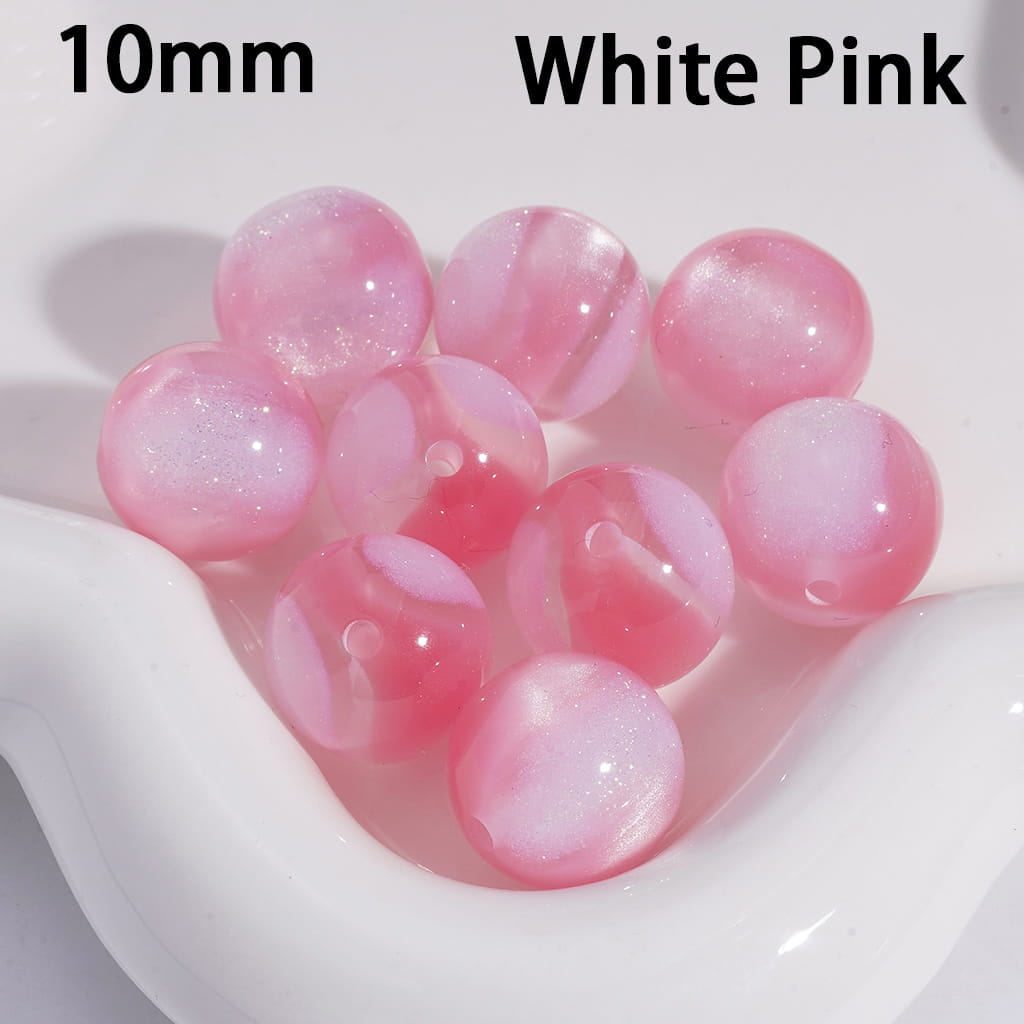 Acrylic Beads for Bracelets Cat Eye Style Round in Double Colors, Glitter, 10MM, Small Size