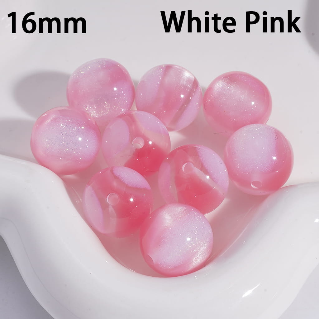 Acrylic Beads for Bracelets Cat Eye Style Round in Double Colors, Glitter, 16MM, Large Size, Random Mix