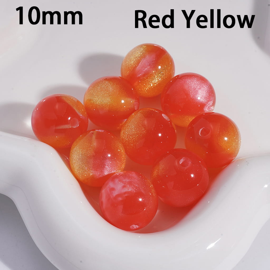 Acrylic Beads for Bracelets Cat Eye Style Round in Double Colors, Glitter, 10MM, Small Size