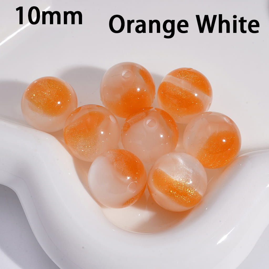 Acrylic Beads for Bracelets Cat Eye Style Round in Double Colors, Glitter, 10MM, Small Size