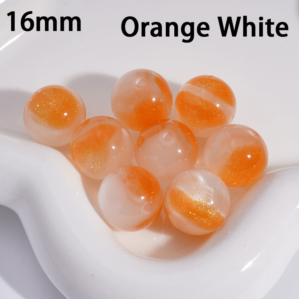 Acrylic Beads for Bracelets Cat Eye Style Round in Double Colors, Glitter, 16MM, Large Size, Random Mix