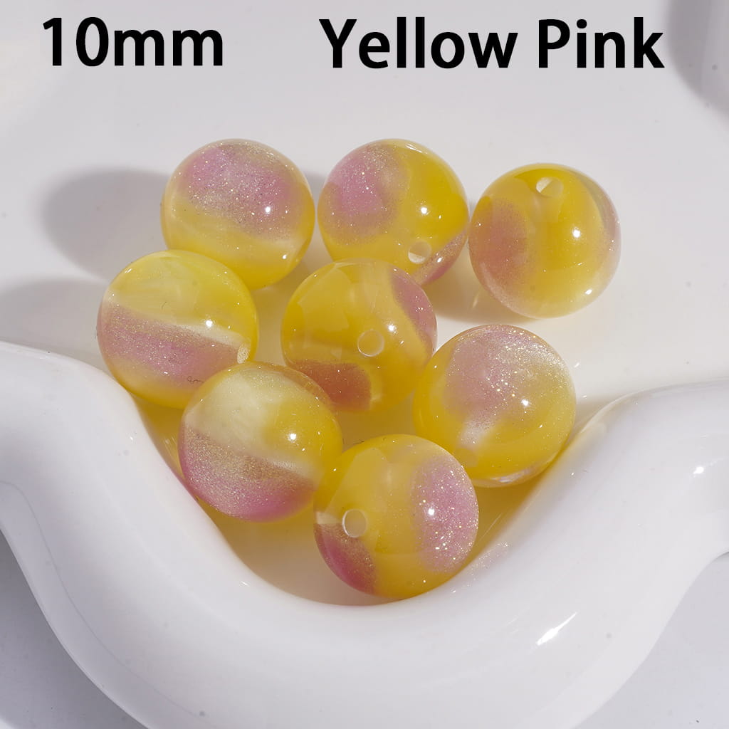 Acrylic Beads for Bracelets Cat Eye Style Round in Double Colors, Glitter, 10MM, Small Size