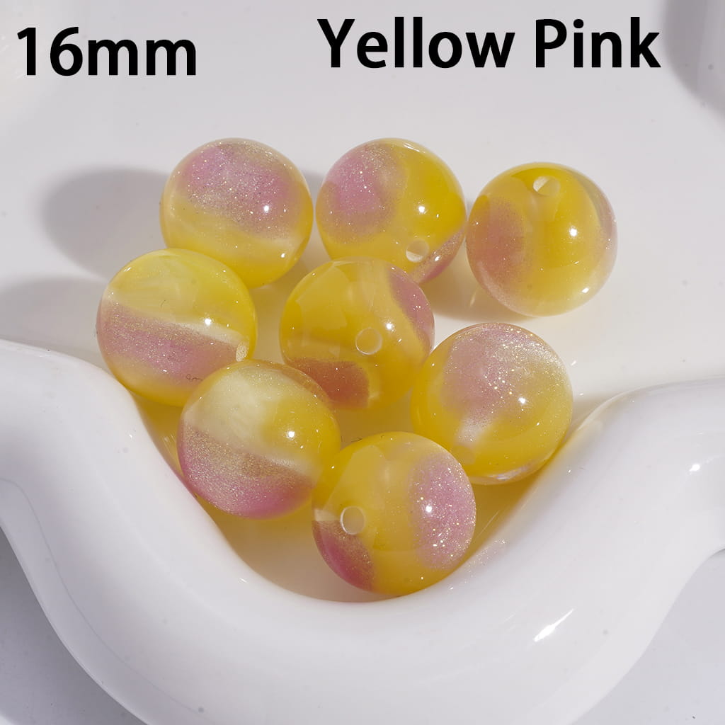 Acrylic Beads for Bracelets Cat Eye Style Round in Double Colors, Glitter, 16MM, Large Size, Random Mix