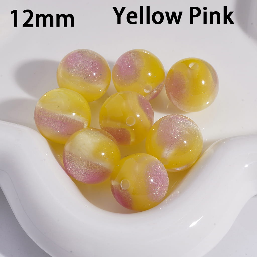 Acrylic Beads for Bracelets Cat Eye Style Round in Double Colors, Glitter, 12MM, Medium Size, Random Mix