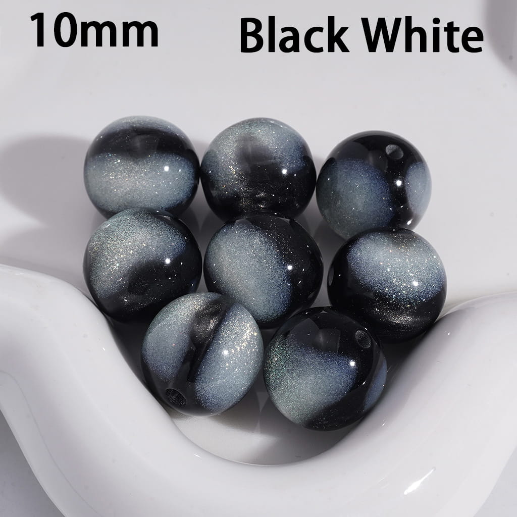 Acrylic Beads for Bracelets Cat Eye Style Round in Double Colors, Glitter, 10MM, Small Size