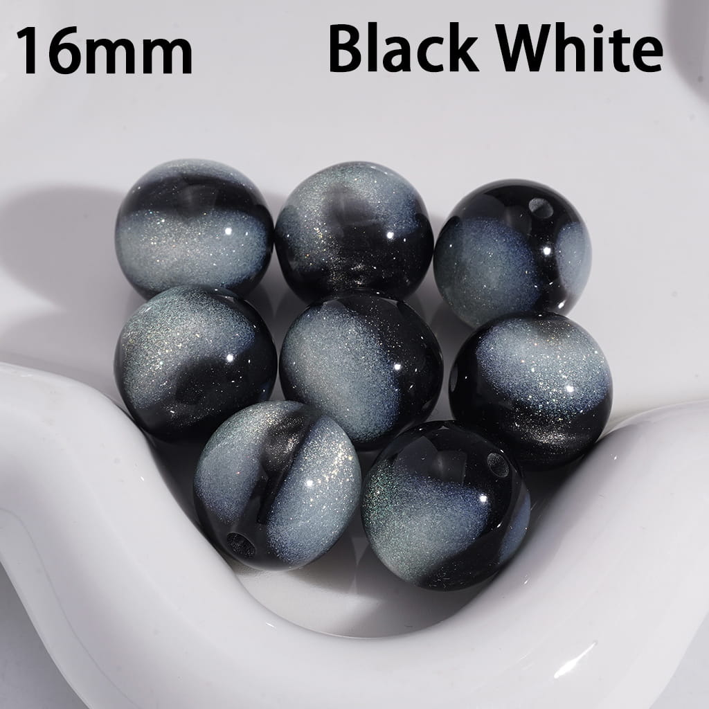 Acrylic Beads for Bracelets Cat Eye Style Round in Double Colors, Glitter, 16MM, Large Size, Random Mix