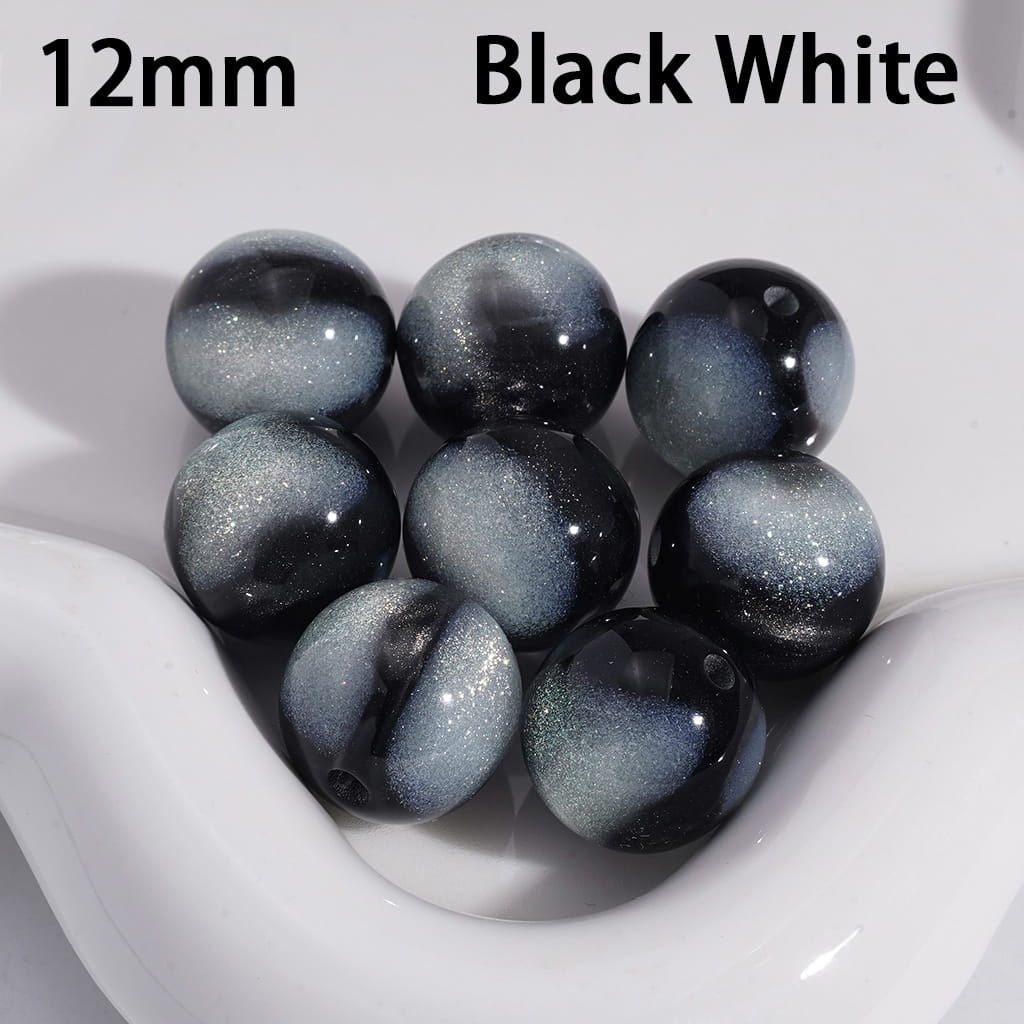 Acrylic Beads for Bracelets Cat Eye Style Round in Double Colors, Glitter, 12MM, Medium Size, Random Mix
