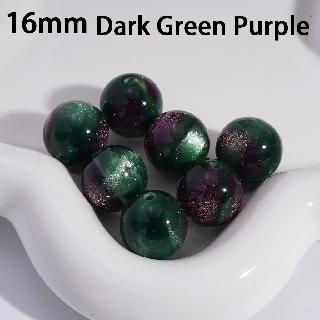 Acrylic Beads for Bracelets Cat Eye Style Round in Double Colors, Glitter, 16MM, Large Size, Random Mix