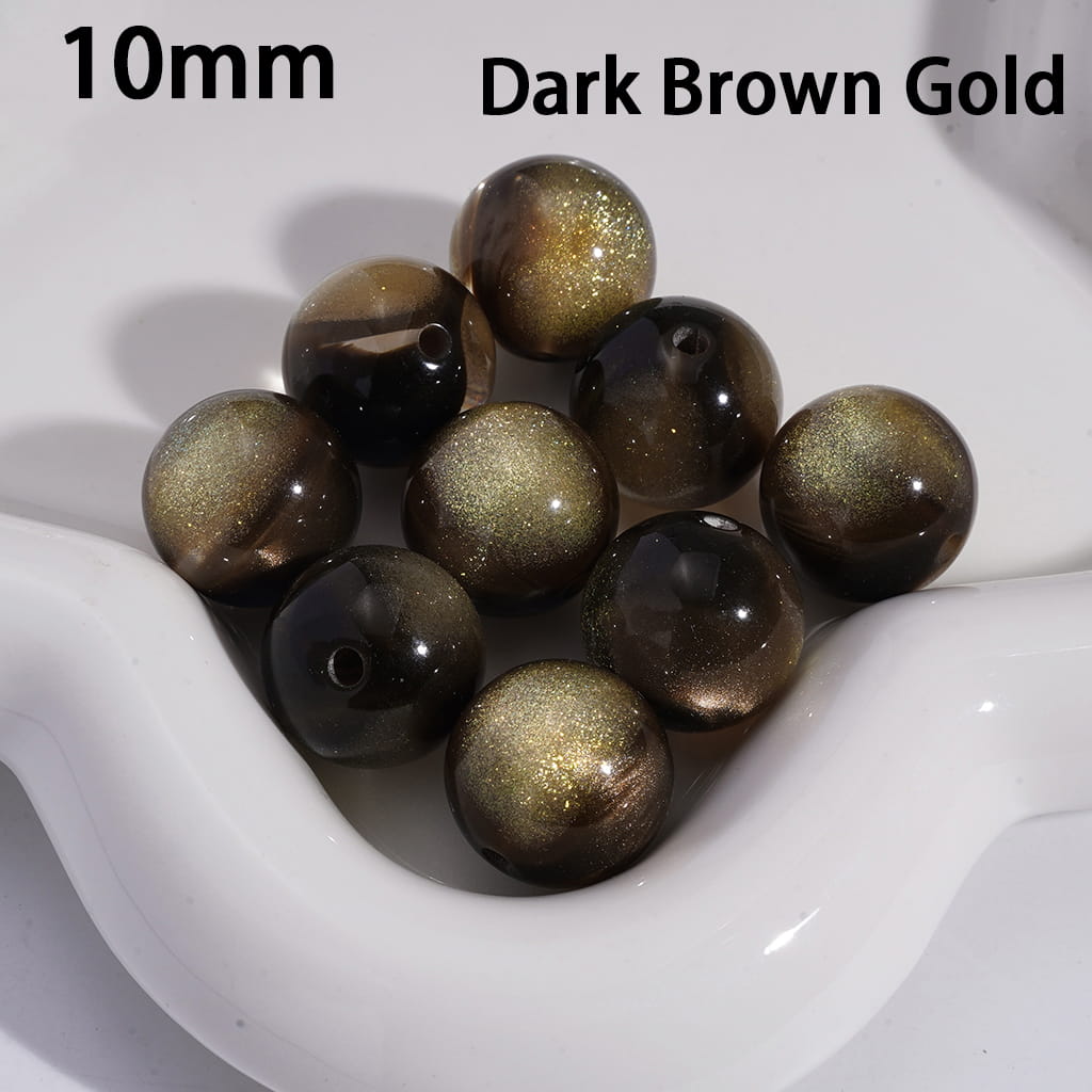 Acrylic Beads for Bracelets Cat Eye Style Round in Double Colors, Glitter, 10MM, Small Size