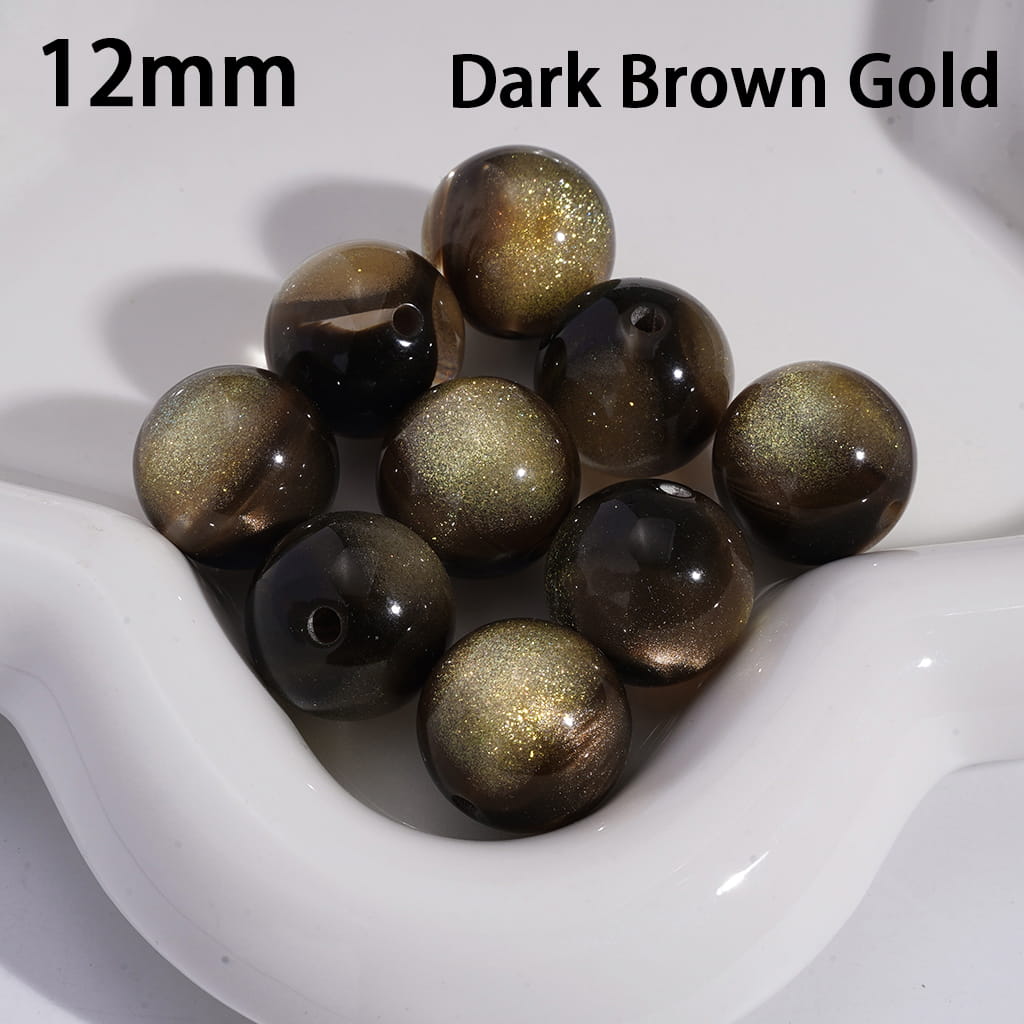 Acrylic Beads for Bracelets Cat Eye Style Round in Double Colors, Glitter, 12MM, Medium Size, Random Mix