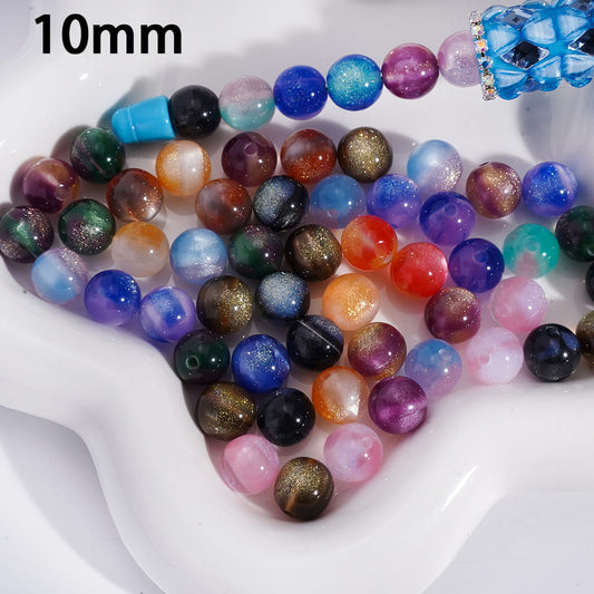 Acrylic Beads for Bracelets Cat Eye Style Round in Double Colors, Glitter, 10MM, Small Size