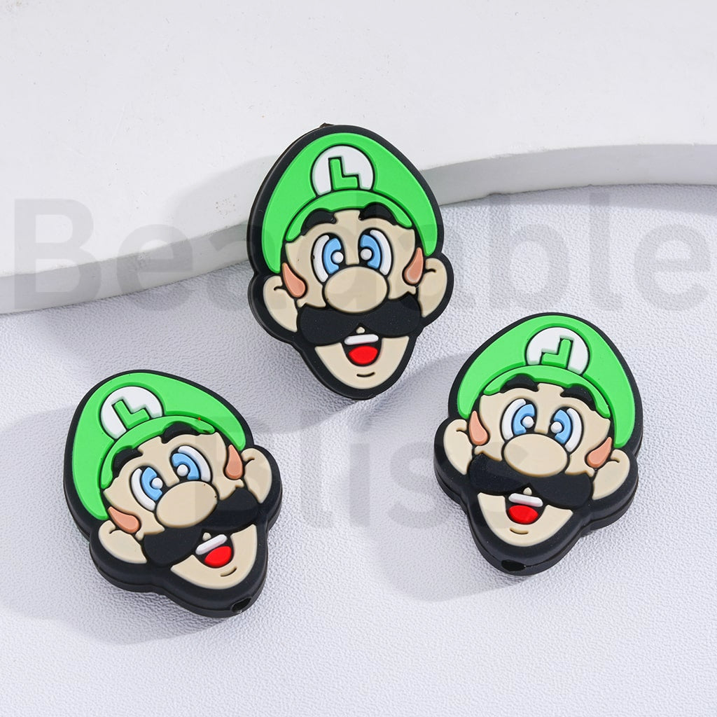 Silicone Focal Beads  Cute Luig with Green Hat Super Mari