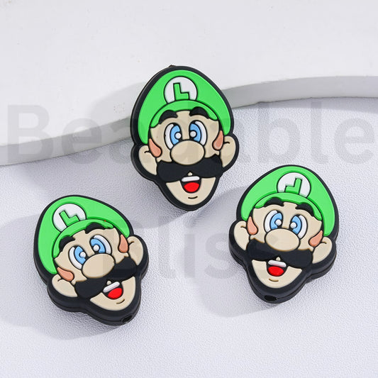 Silicone Focal Beads  Cute Luig with Green Hat Super Mari