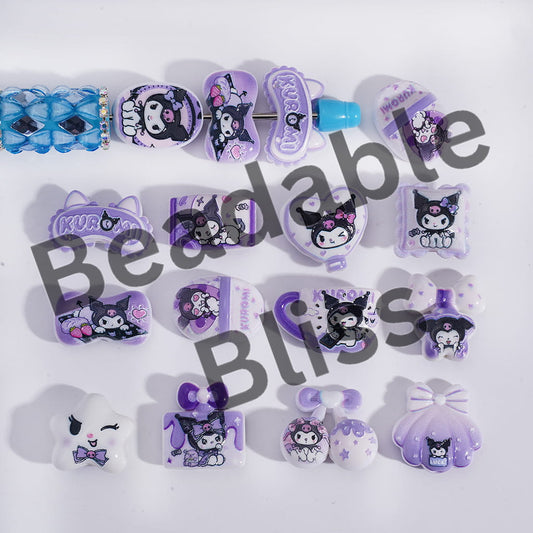 Acrylic Beads with Purple Evil Girl Character Series, Random Mix