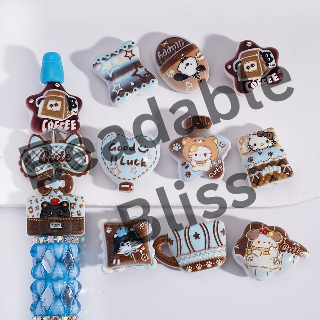 Acrylic Beads with Cute Cat Character Animal Series, Random Mix