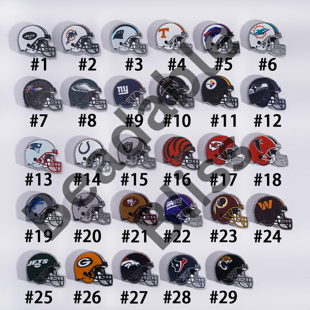 Acrylic Beads USA American Football Team Helmet Series, with Silver Glitter, 22*26MM