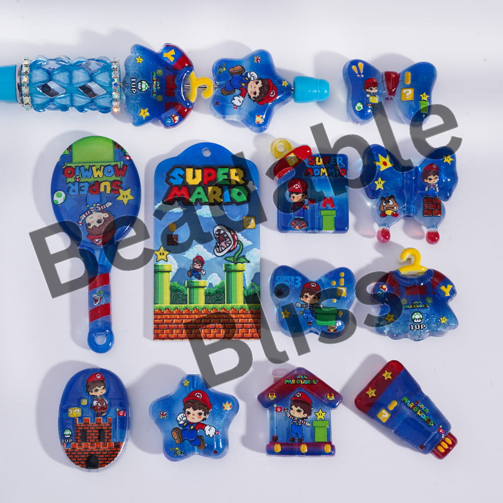 Acrylic Beads Pendant with Plumber Character Navy-Blue Series, Random Mix