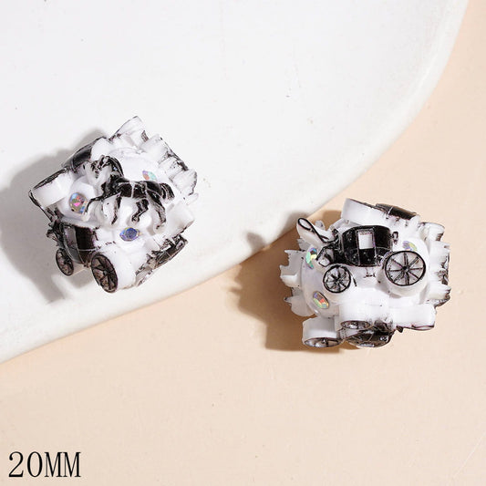 Clay Beads with Black European-Style Carriage Horse and AB Rhinestones, 20MM
