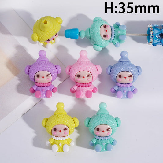 Soft PVC Rubber Beads Baby Kid with Hat and Scarf, Height 35MM, Random Mix