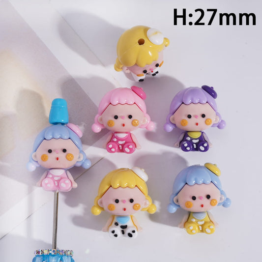 Soft PVC Rubber Beads Lovely Baby Girl with Bib Series, Height 27MM, Random Mix