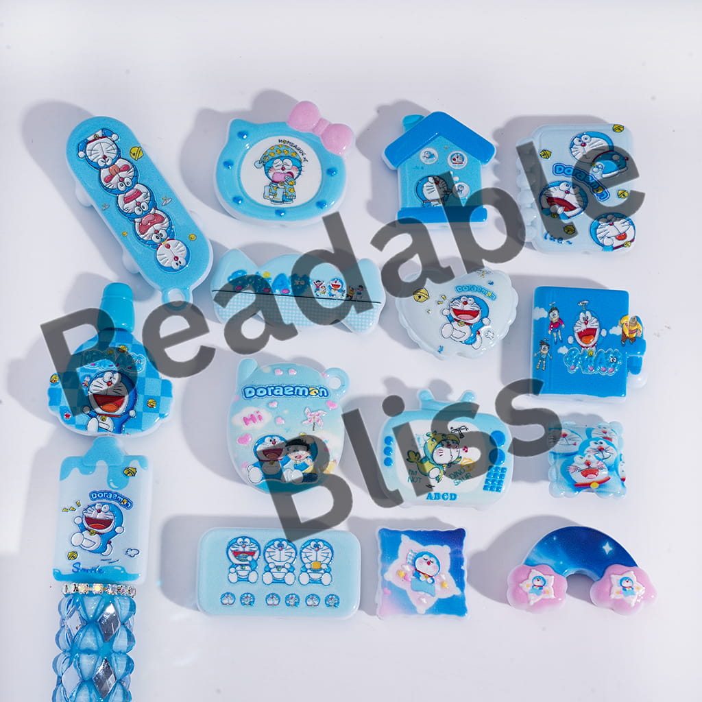 Acrylic Beads Pendant with Japanese Blue Robot Cat Character Print Series, Random Mix