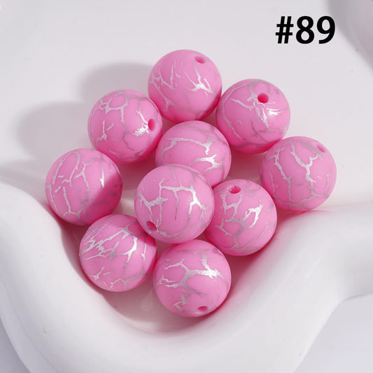 Printed Silicone Beads Pink Round with Silver-Colored Cracks, 15MM, Number 89
