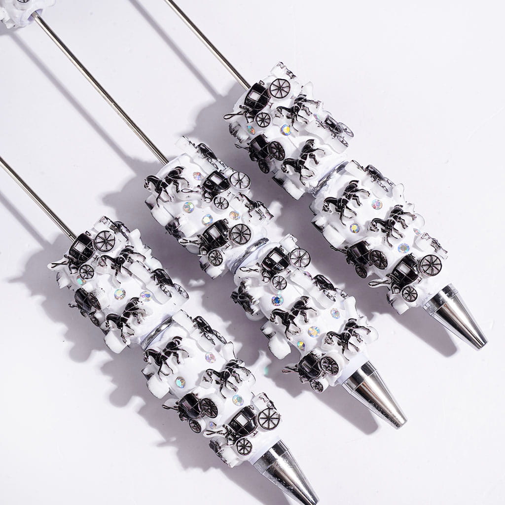 Beadable Clay Pens with Black European-Style Carriage Horse and AB Rhinestones
