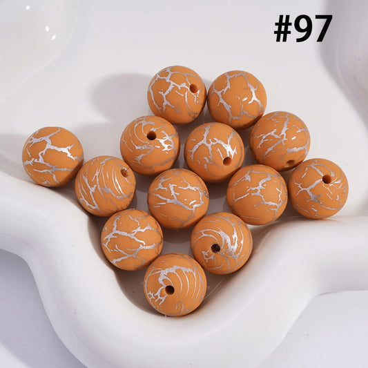 Printed Silicone Beads Earthy Yellow Round with Silver-Colored Cracks, 15MM, Number 97