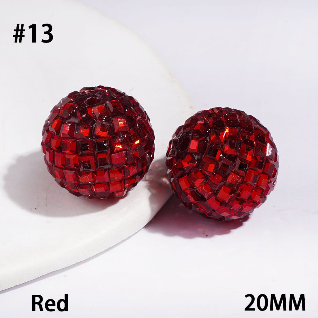 Acrylic Beads Disco Ball with Cube Square Shaped Rhinestones, 20MM Multi-Color