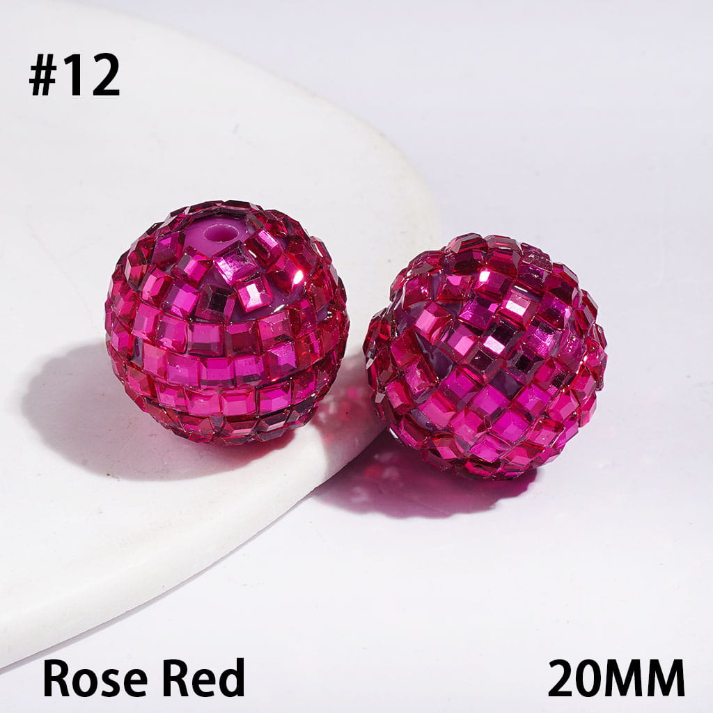 Acrylic Beads Disco Ball with Cube Square Shaped Rhinestones, 20MM Multi-Color