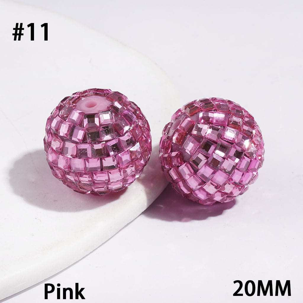 Acrylic Beads Disco Ball with Cube Square Shaped Rhinestones, 20MM Multi-Color