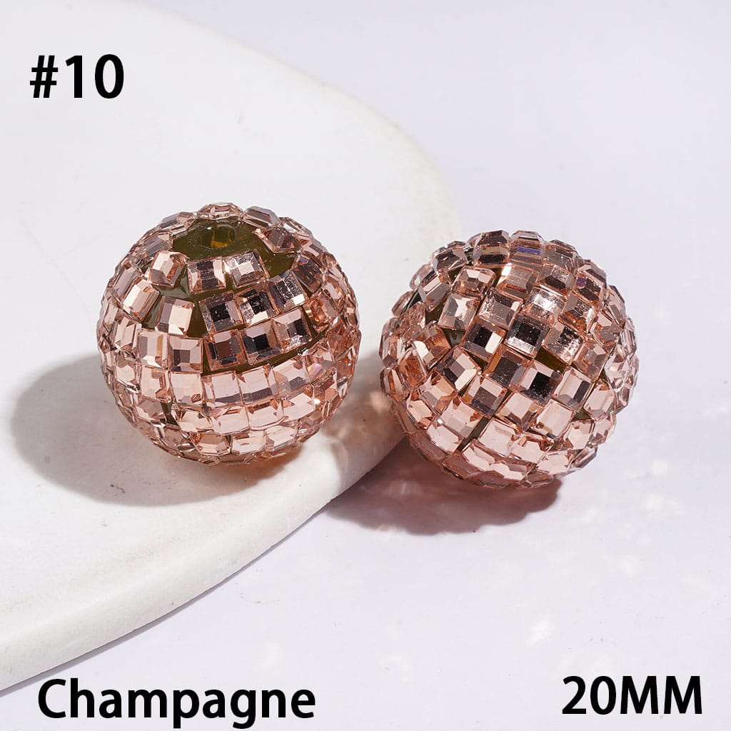 Acrylic Beads Disco Ball with Cube Square Shaped Rhinestones, 20MM Multi-Color